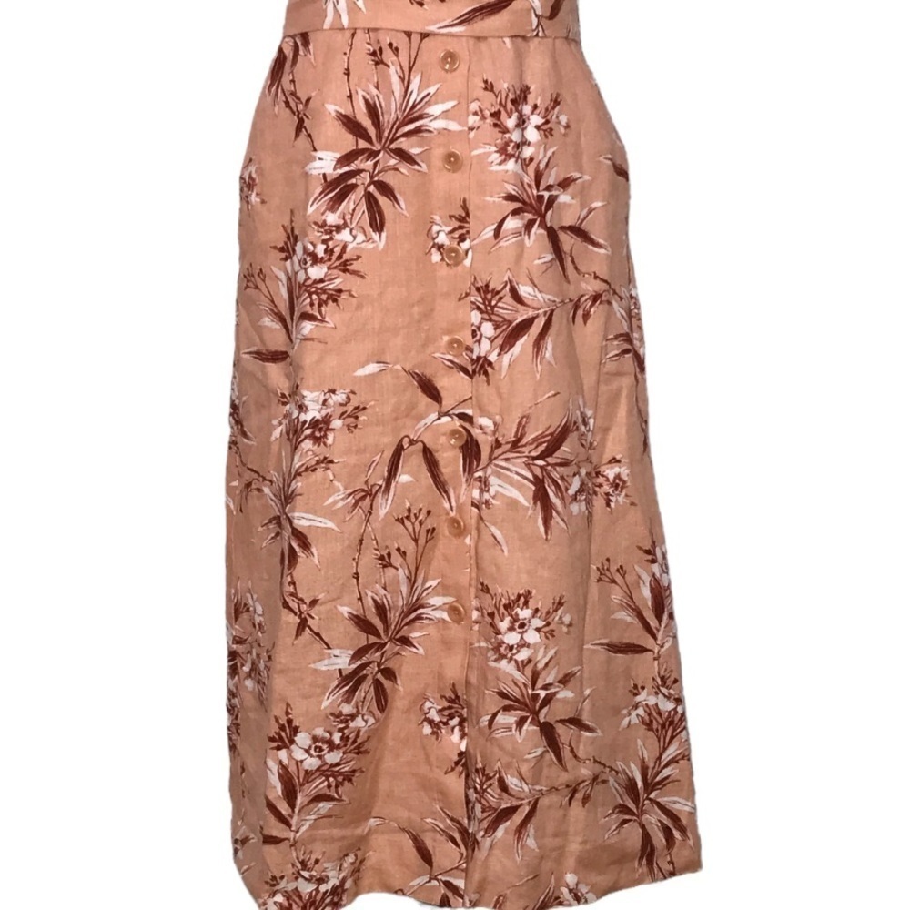 Joie Ethelda Warm Blush Belted Floral Linen Midi Dress - Picture 4 of 12